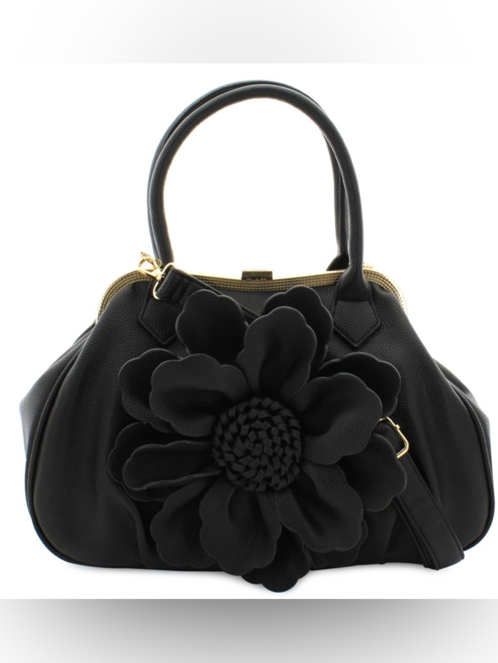 Black Floral Appliqué  Satchel & scarf Women Bags